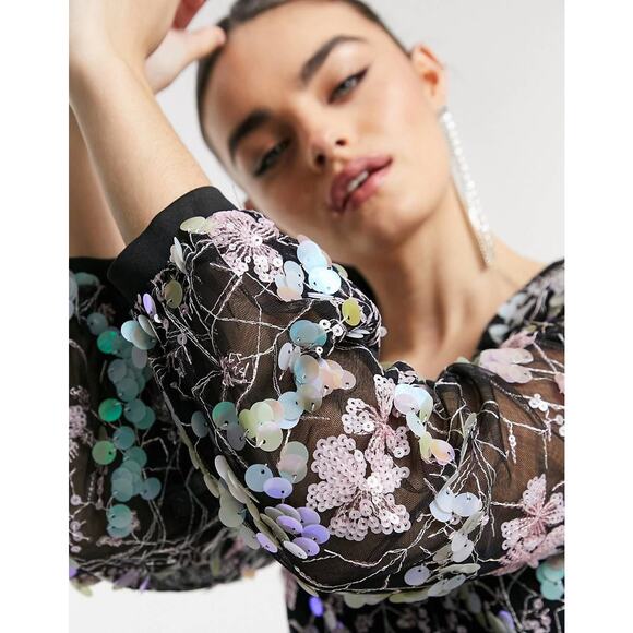 ModCloth Forever U Wrap Dress Multi Iridescent Pastel Sequins Size 2 $214 Fairy - Picture 2 of 13